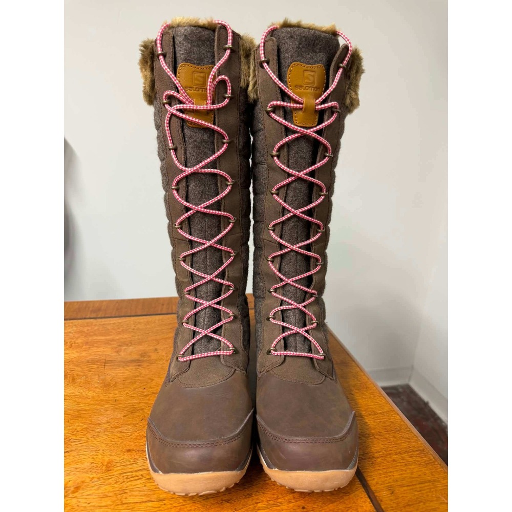 New Salomon Womens 10 Brown Winter Boots Quilted ClimaShield Faux Fur 378422